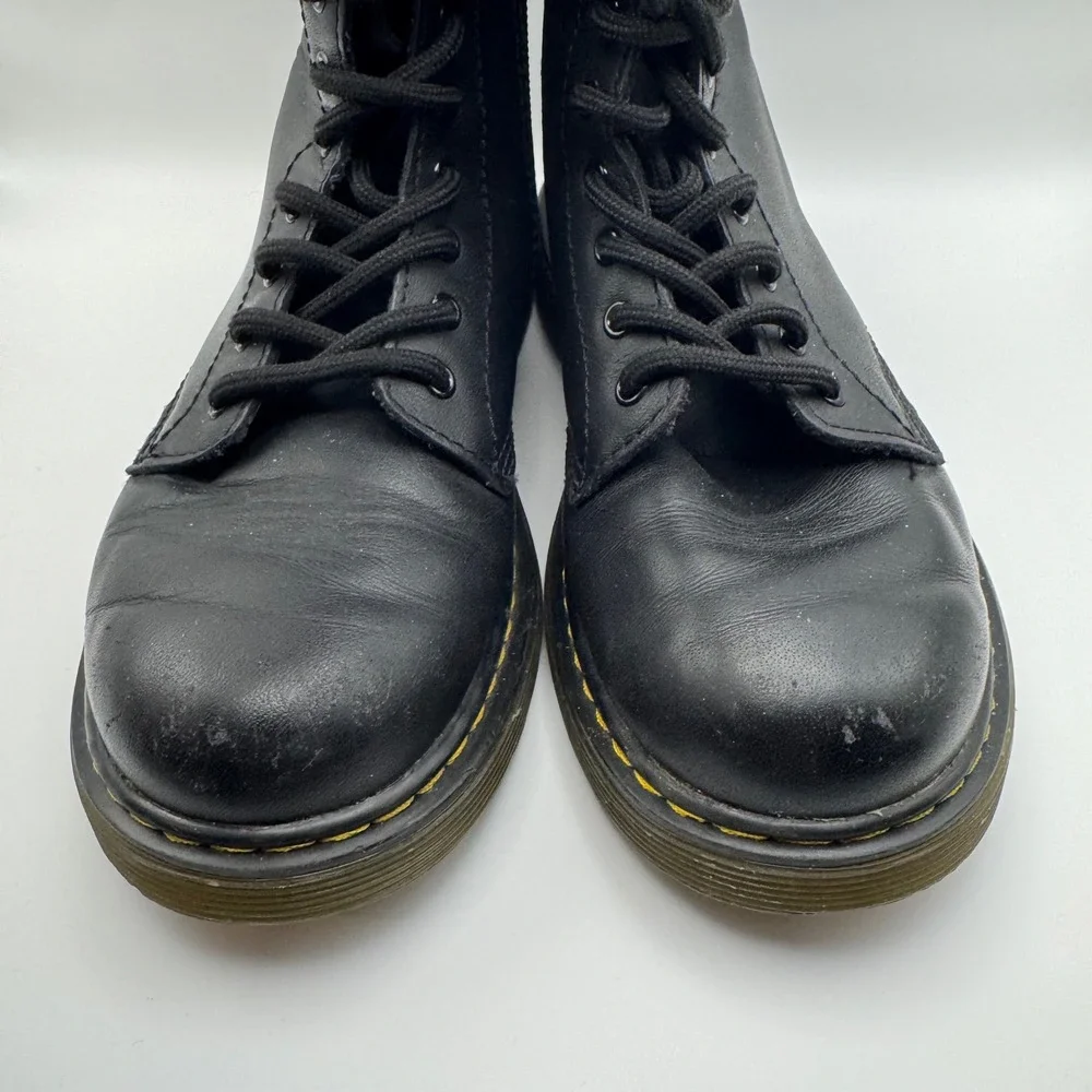 Dr. Martens 1460 J Black Leather Lace Up Side Zip Combat Boots Kids US 3 EU 34